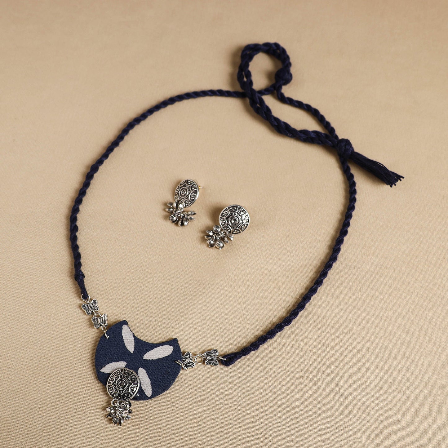 Blue - handmade fabart gs necklace set 04 - handcrafted