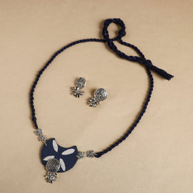 Blue - handmade fabart gs necklace set 04 - handcrafted