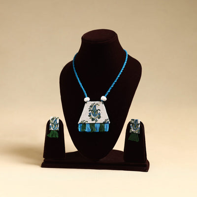 Blue - handmade fabart necklace set 19 - handcrafted