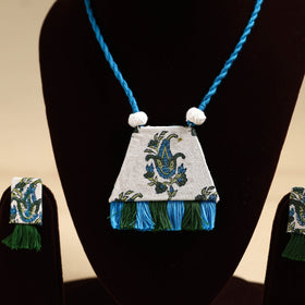 Blue - handmade fabart necklace set 19 - handcrafted