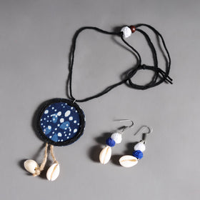 Blue - handmade fabart shell work necklace set 12