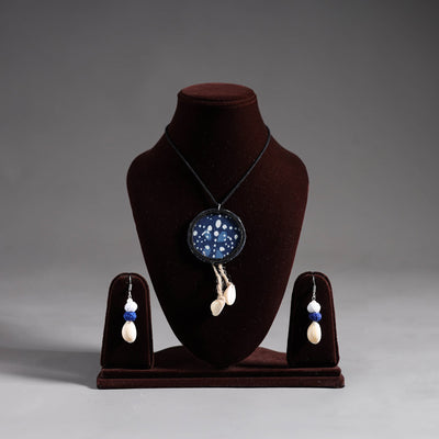 Blue - handmade fabart shell work necklace set 12