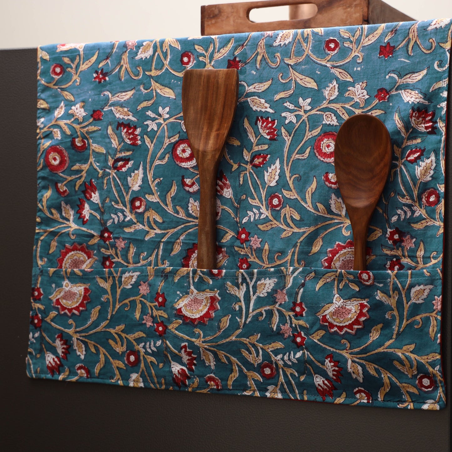 Handmade fridge top cover with multiple pockets 02