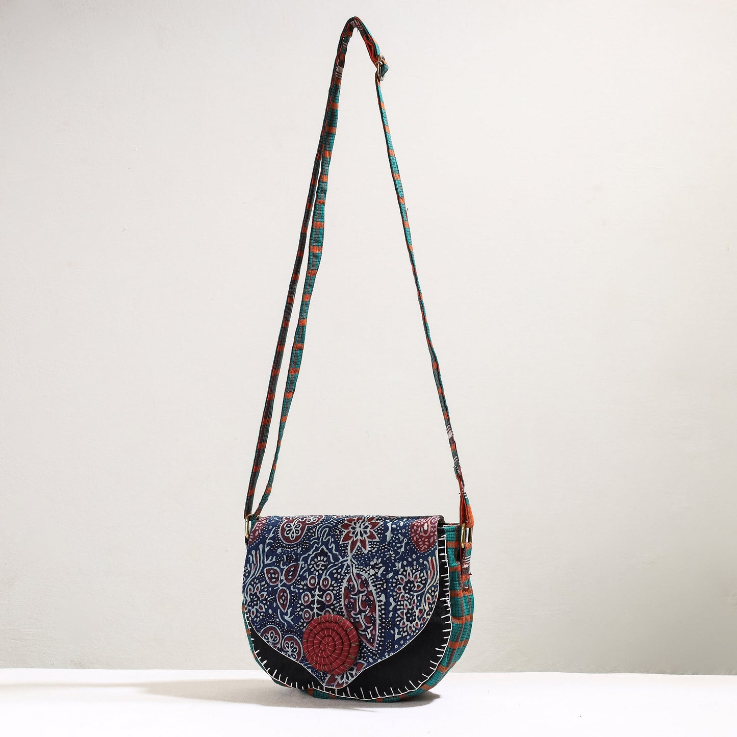  Handmade Gamcha Fabric Embroidered Canvas Cotton Sling Bag 