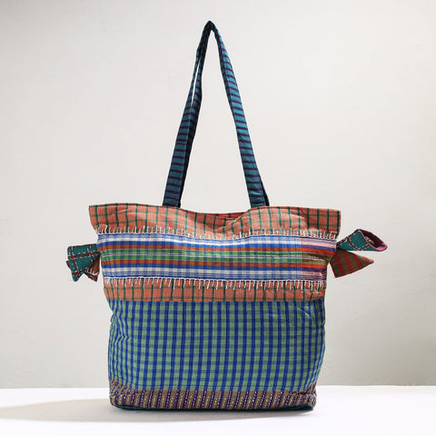   Handmade Gamcha Fabric Kantha Work Tote Bag Online at iTokri.com