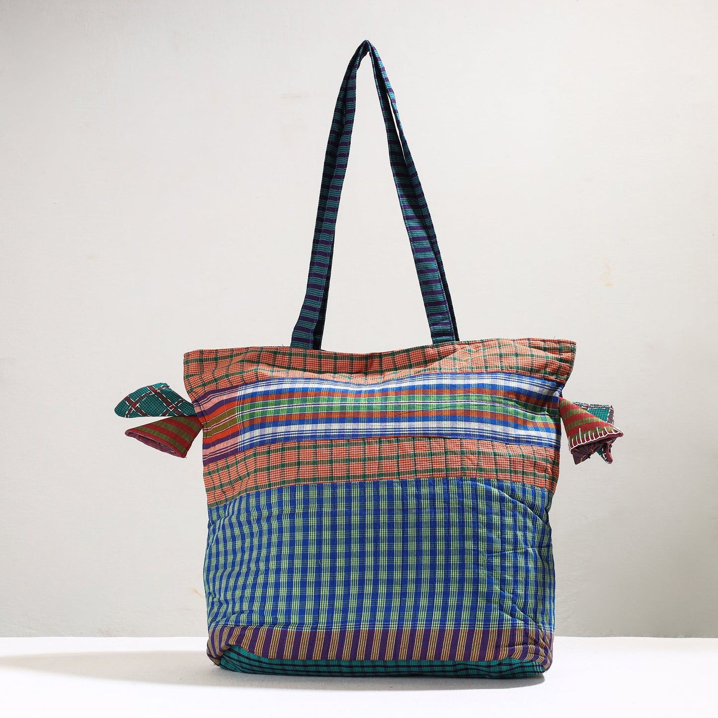   Handmade Gamcha Fabric Kantha Work Tote Bag Online at iTokri.com