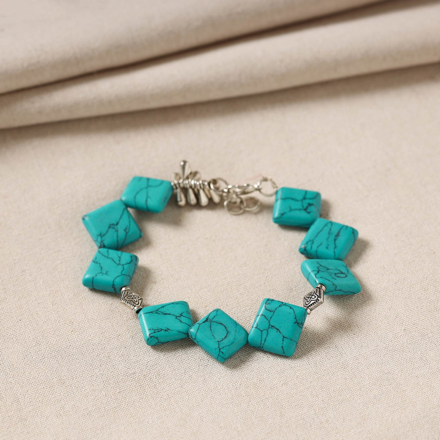 Blue - handmade german silver beaded bracelet 01