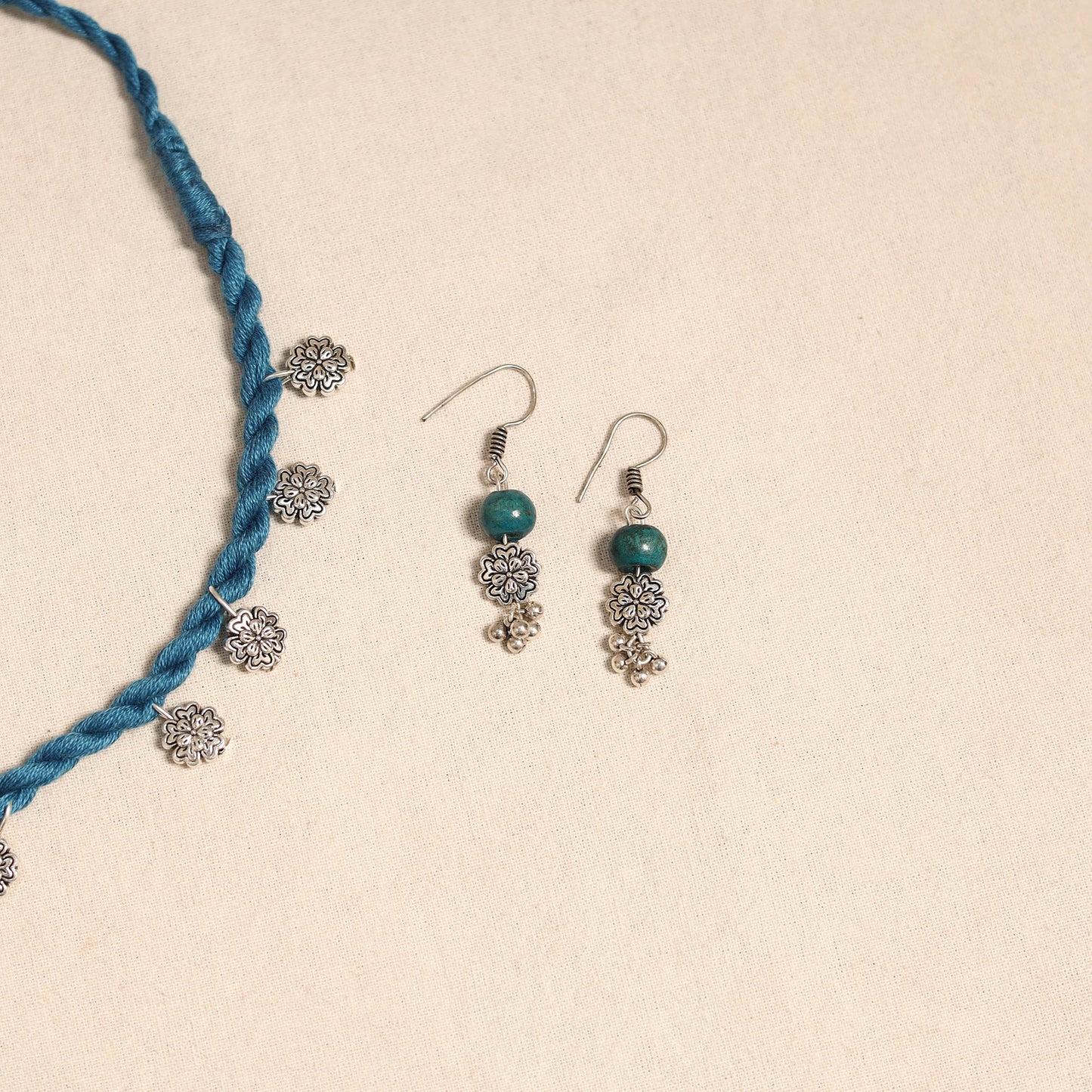 Blue - handmade german silver necklace set 02 - handcrafted