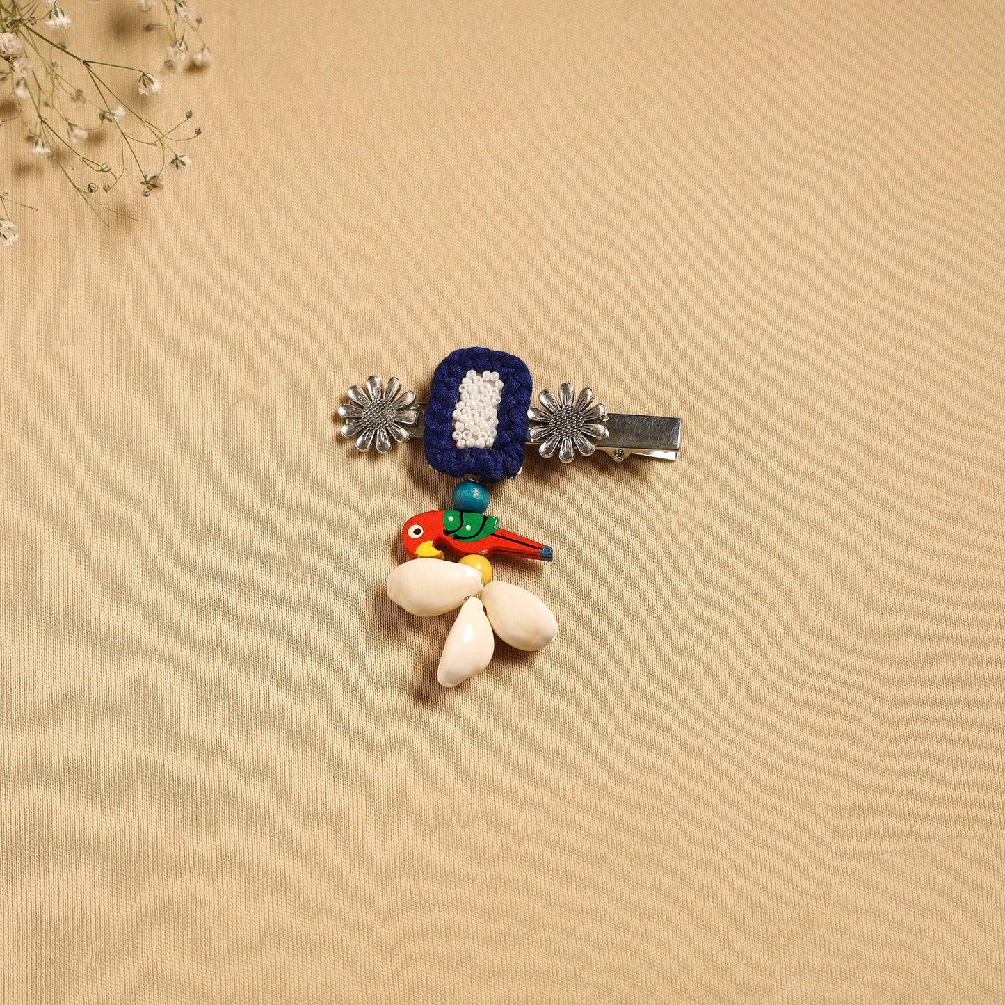 Handmade gs shell & thread work hair clip 37 - handcrafted