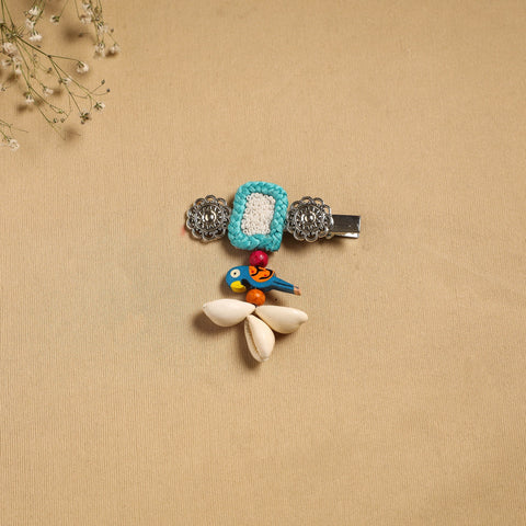 Handmade gs shell & thread work hair clip 43 - handcrafted