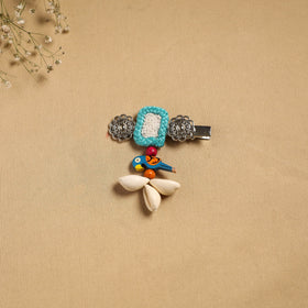 Handmade gs shell & thread work hair clip 43 - handcrafted