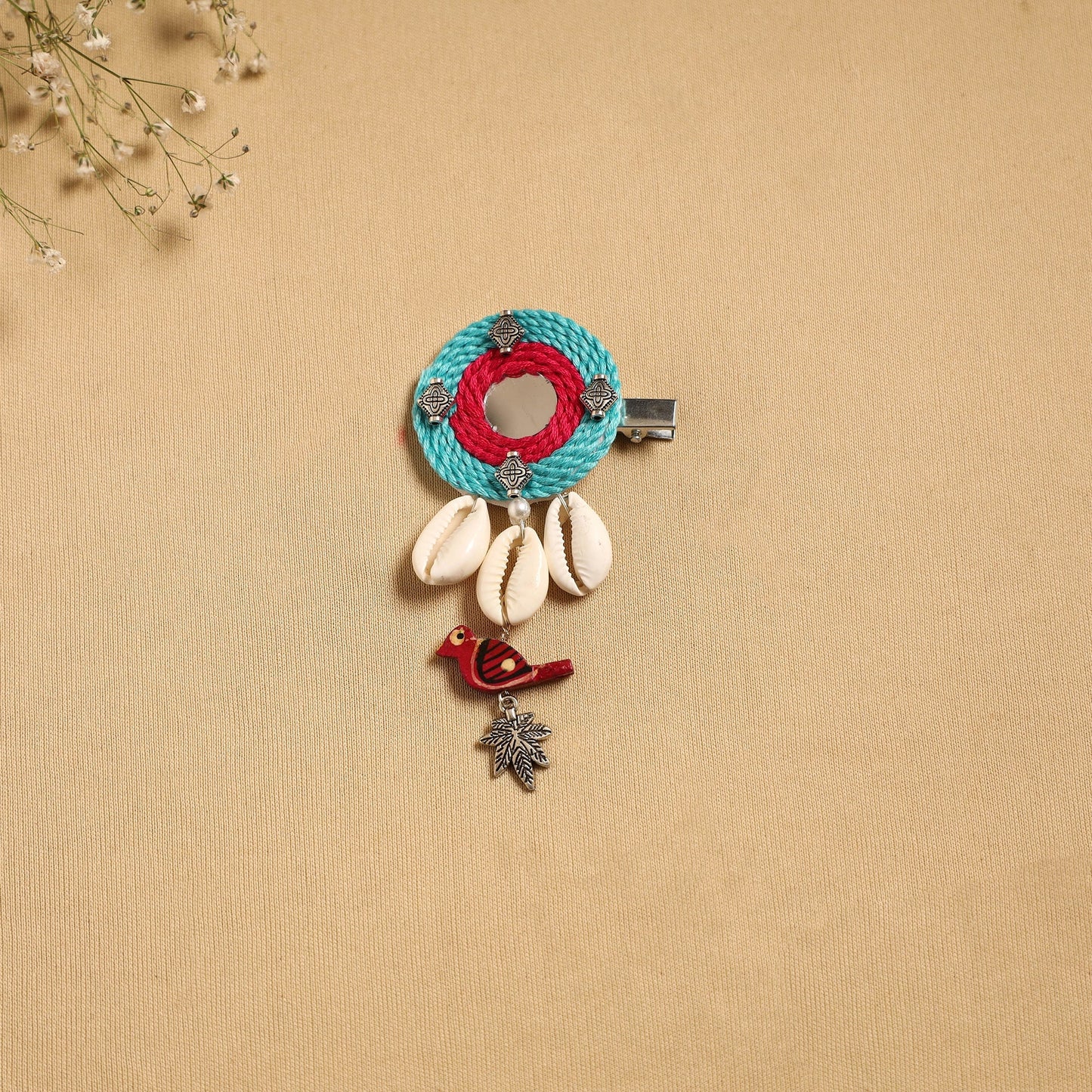 Handmade gs shell & thread work hair clip 52 - handcrafted