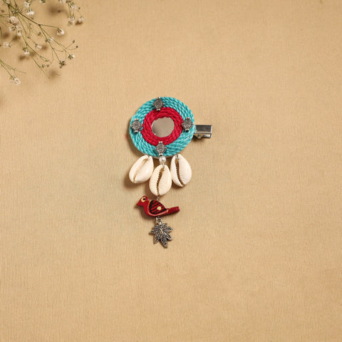 Handmade gs shell & thread work hair clip 52 - handcrafted