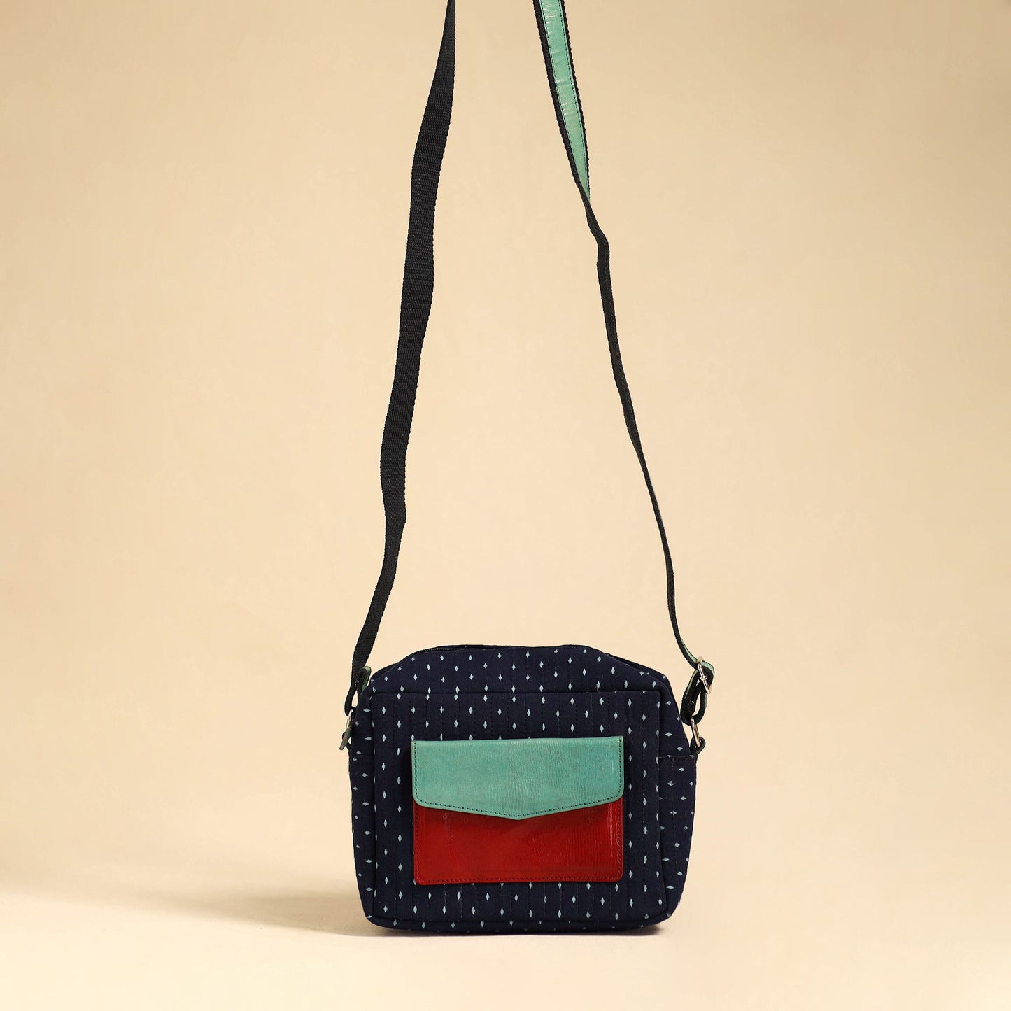 Blue - handmade jacquard sling bag 34 - handcrafted