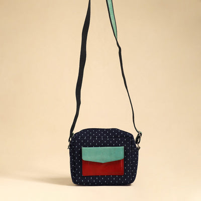 Blue - handmade jacquard sling bag 34 - handcrafted
