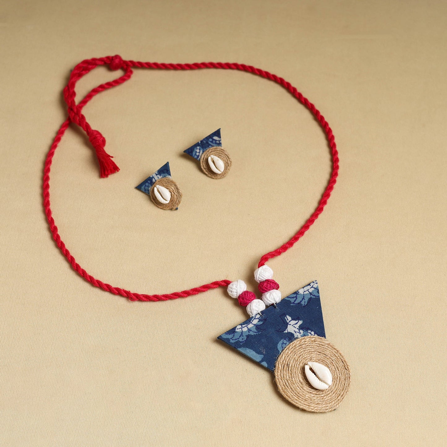  Blue Handmade Jute Fabart Necklace Set