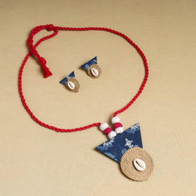  Blue Handmade Jute Fabart Necklace Set