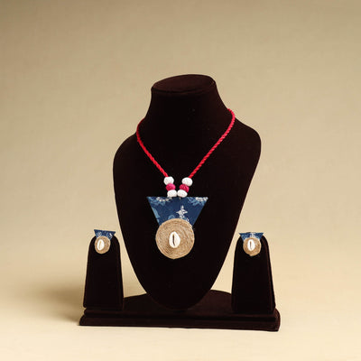  Blue Handmade Jute Fabart Necklace Set
