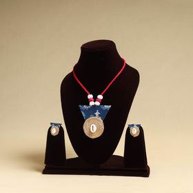  Blue Handmade Jute Fabart Necklace Set
