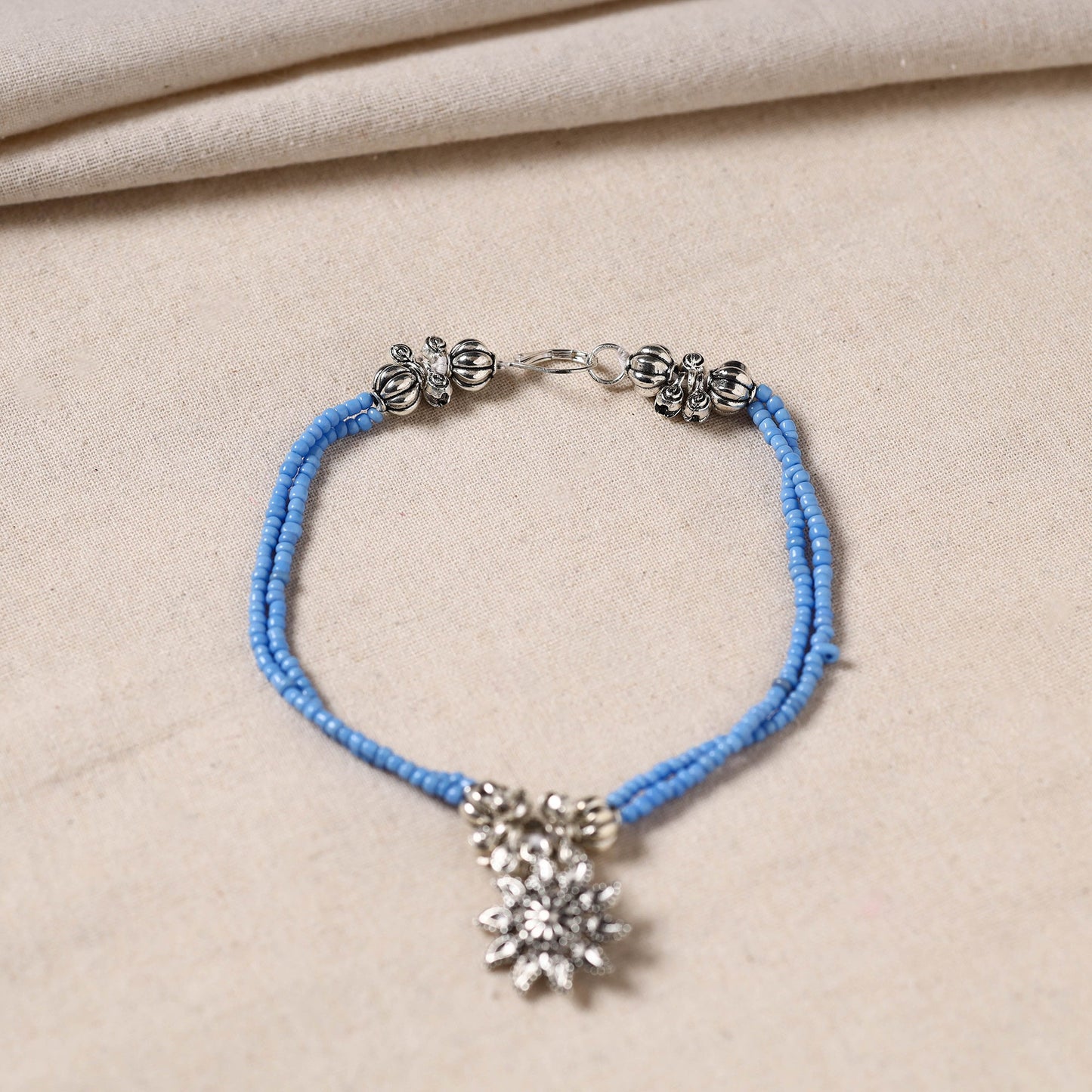 Handmade Oxidised Silver Beaded Anklet
