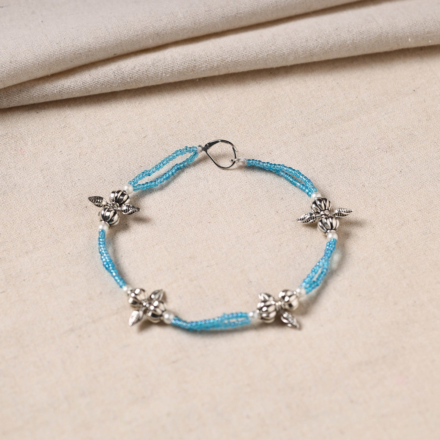Blue - handmade oxidised silver beaded anklet 21