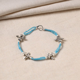 Blue - handmade oxidised silver beaded anklet 21