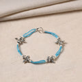 Blue - handmade oxidised silver beaded anklet 21