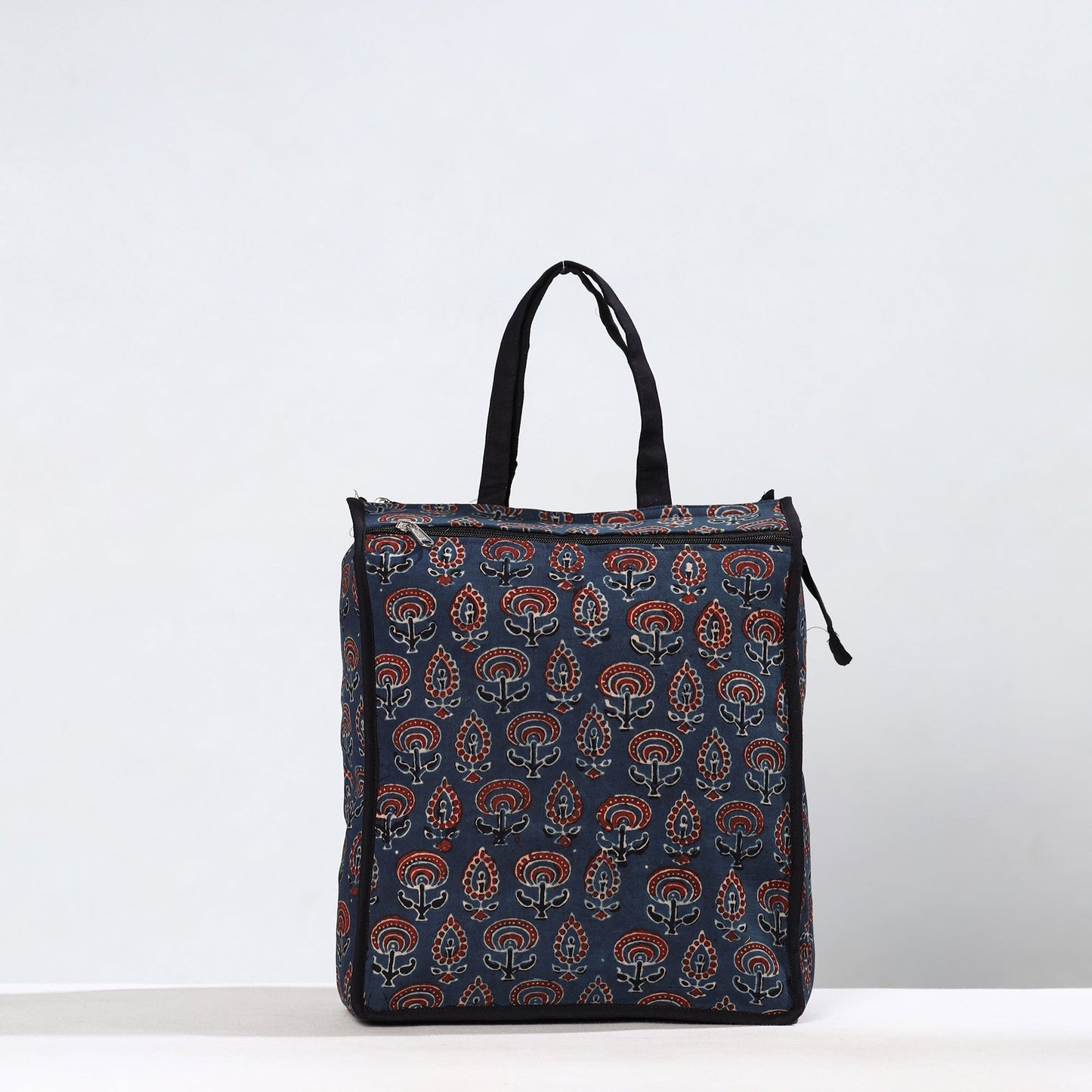 Blue Handmade Ajrakh Block Printed Cotton Shopping Bag 01