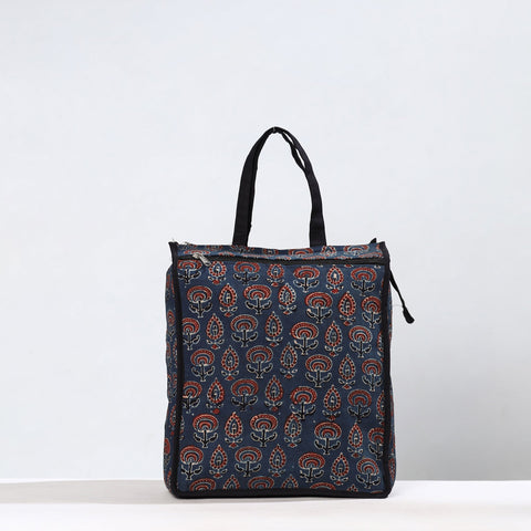 Blue Handmade Ajrakh Block Printed Cotton Shopping Bag 01
