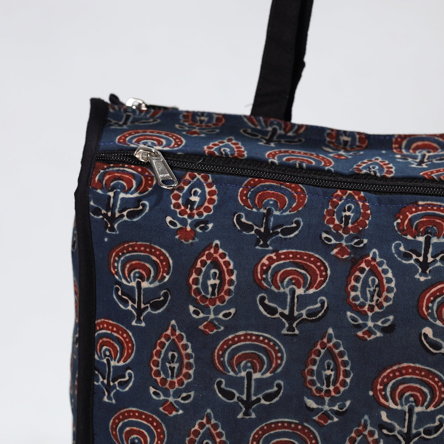 Blue Handmade Ajrakh Block Printed Cotton Shopping Bag 01