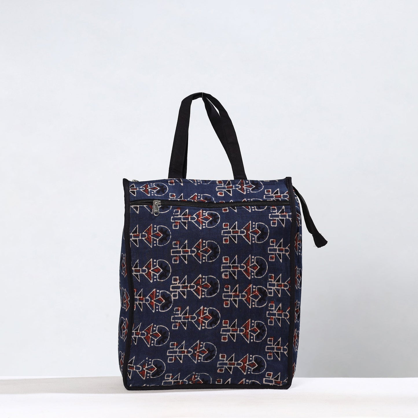 Blue Handmade Ajrakh Block Printed Cotton Shopping Bag 01