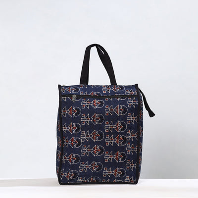 Blue Handmade Ajrakh Block Printed Cotton Shopping Bag 01