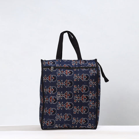 Blue Handmade Ajrakh Block Printed Cotton Shopping Bag 01