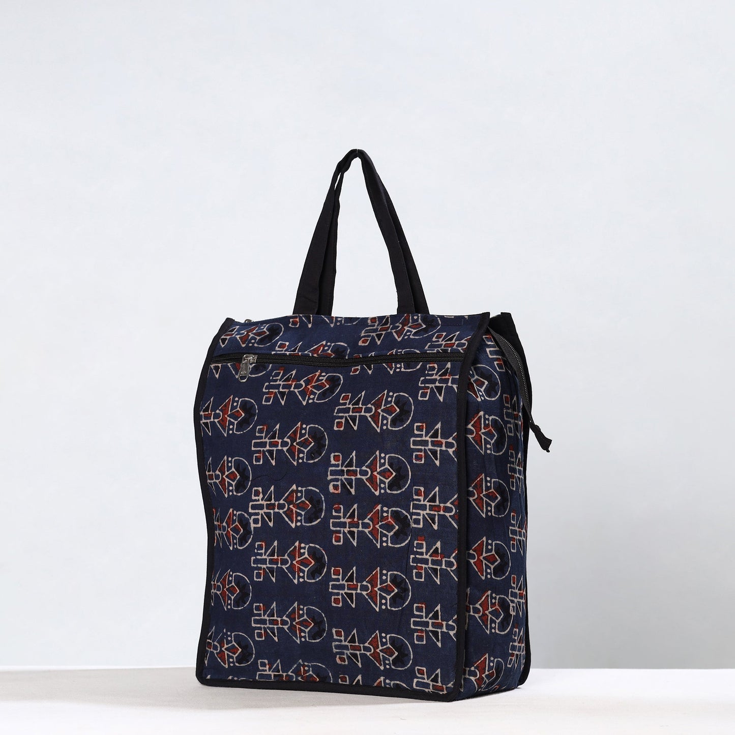 Blue Handmade Ajrakh Block Printed Cotton Shopping Bag 01