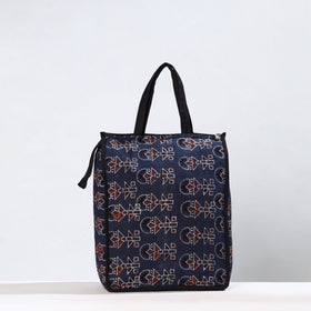 Blue Handmade Ajrakh Block Printed Cotton Shopping Bag 01