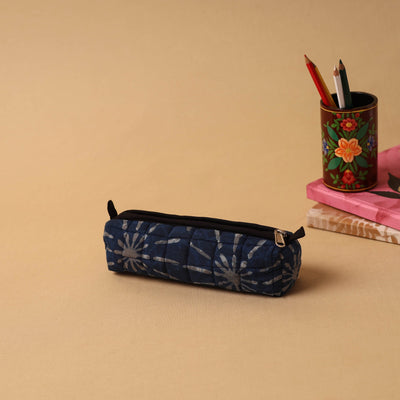 Blue Handmade Quilted Cotton Pencil Pouch