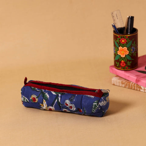 Blue Handmade Quilted Cotton Blue Pencil Pouch