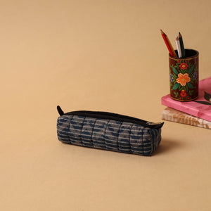 Blue Handmade Quilted Cotton Pencil Pouch