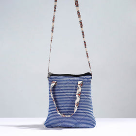 Blue Handmade Quilted Cotton Sling Bag 01