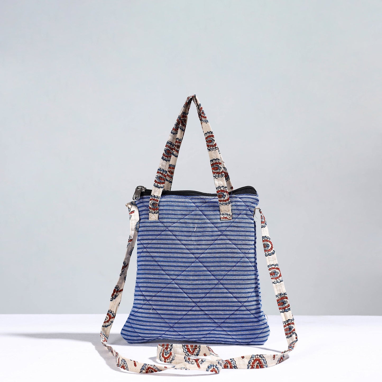 Blue Handmade Quilted Cotton Sling Bag 01