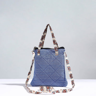 Blue Handmade Quilted Cotton Sling Bag 01