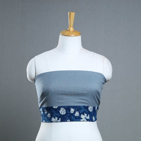 Blue - handmade running stitch plain cotton blouse piece