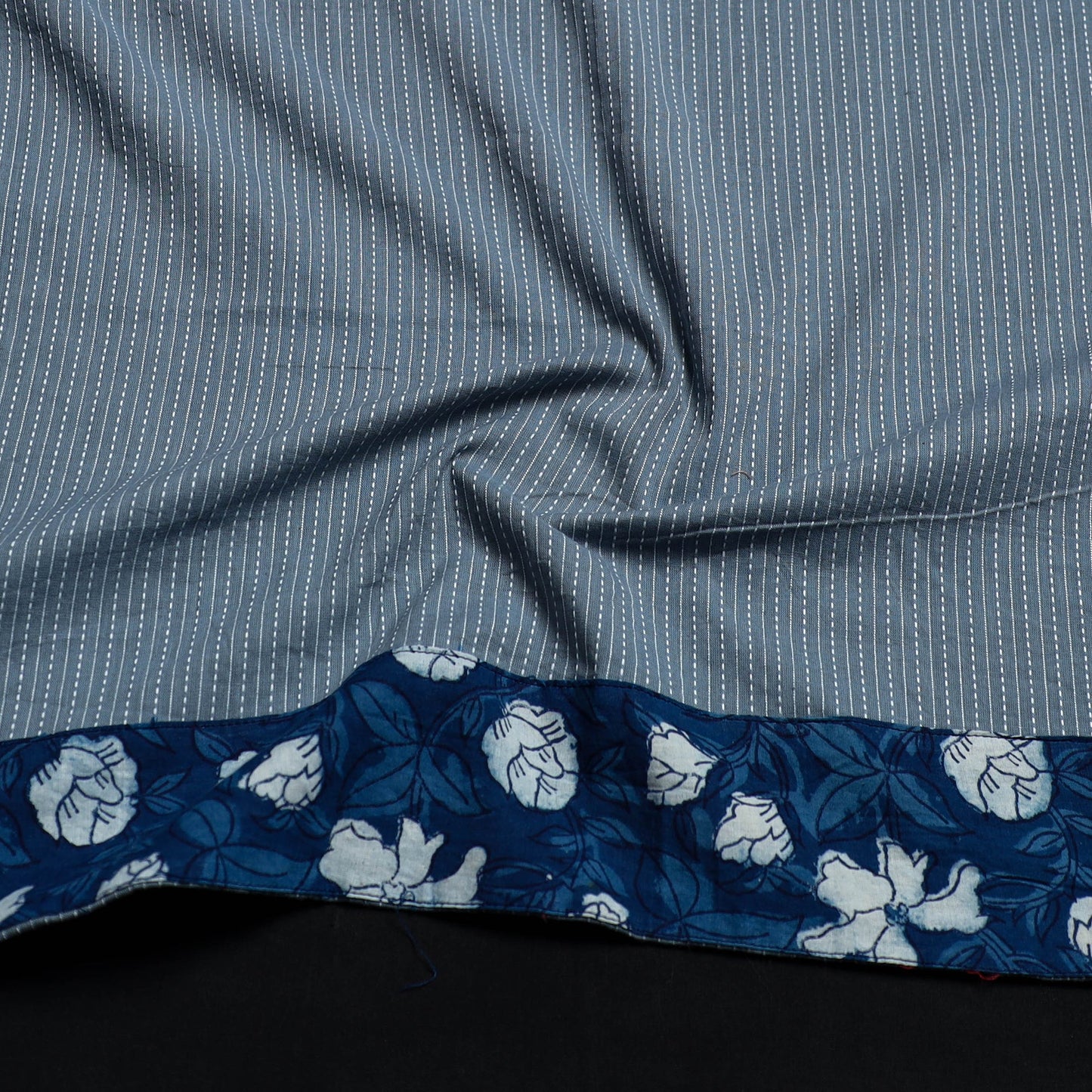 Blue - handmade running stitch plain cotton blouse piece