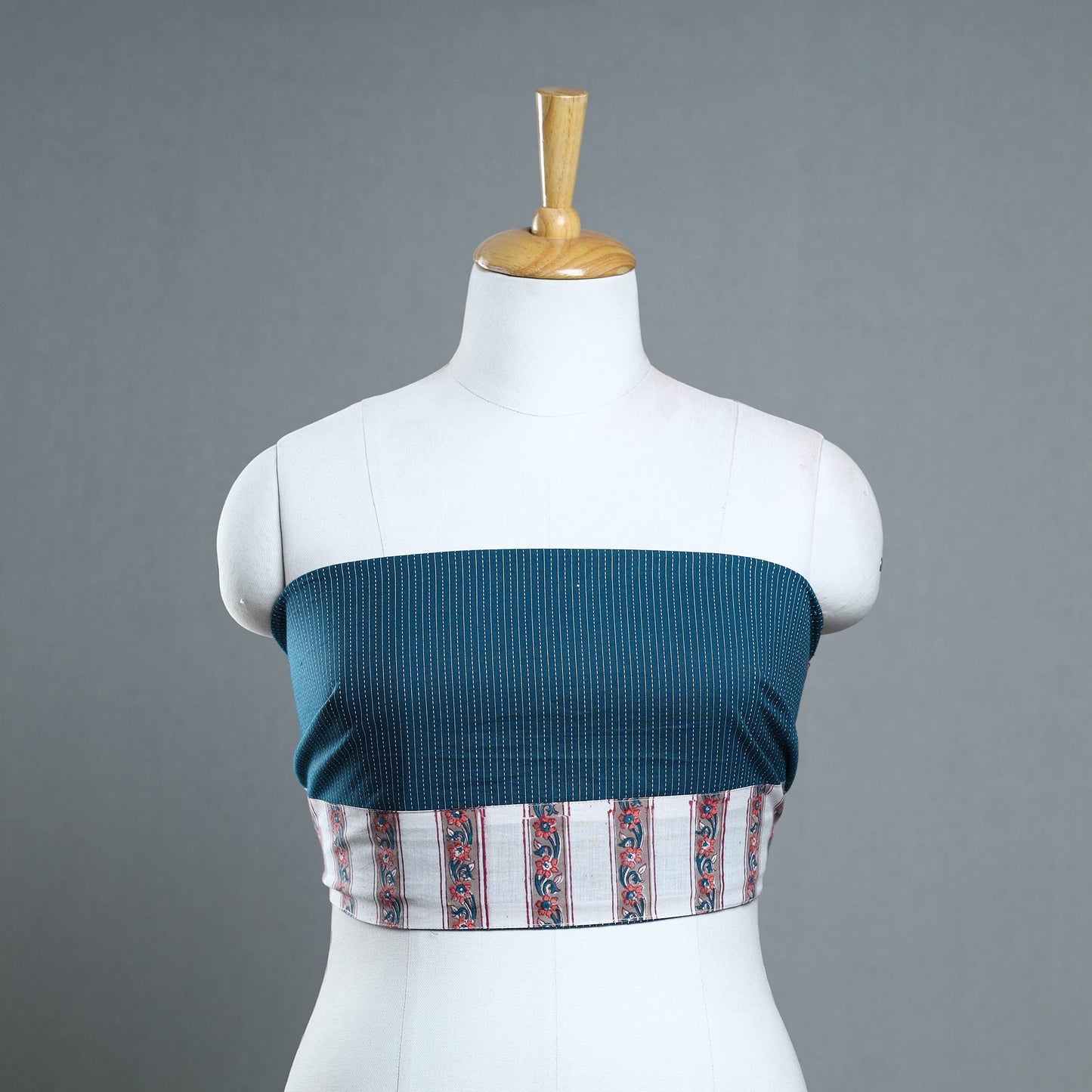 Blue - handmade running stitch plain cotton blouse piece