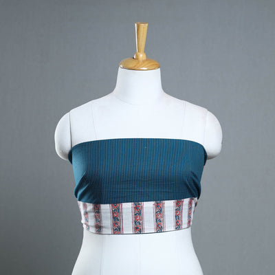 Blue - handmade running stitch plain cotton blouse piece