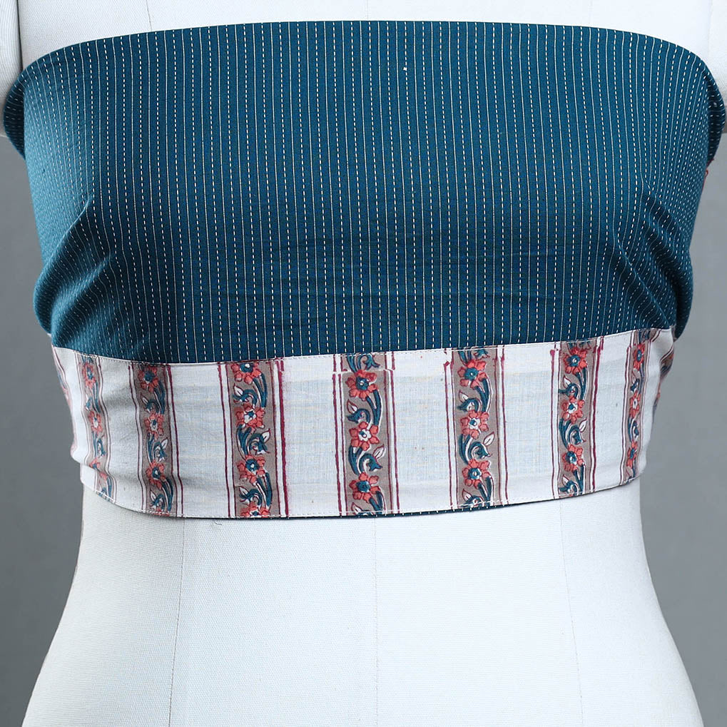 Blue - handmade running stitch plain cotton blouse piece