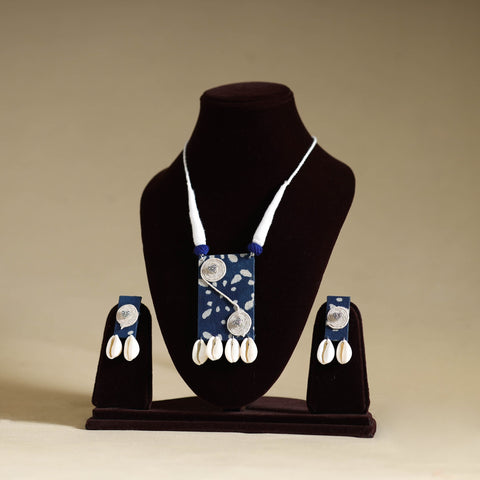 Blue - handmade shell work fabart necklace set 06
