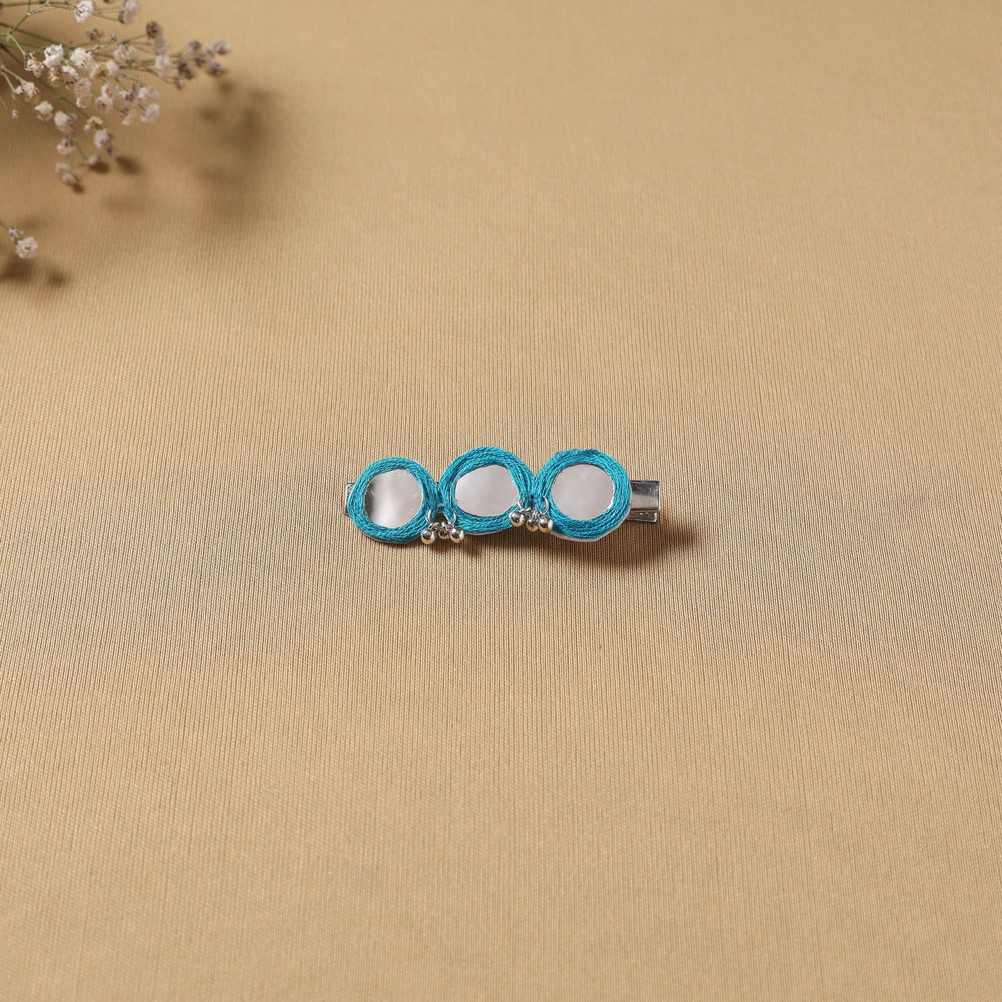 Handmade thread mirror work hair clip 05 - handcrafted