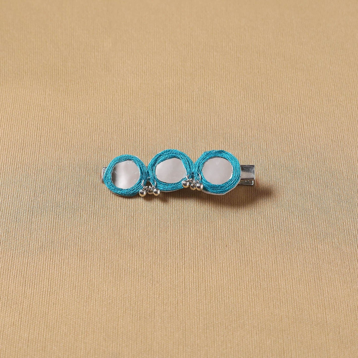 Handmade thread mirror work hair clip 05 - handcrafted
