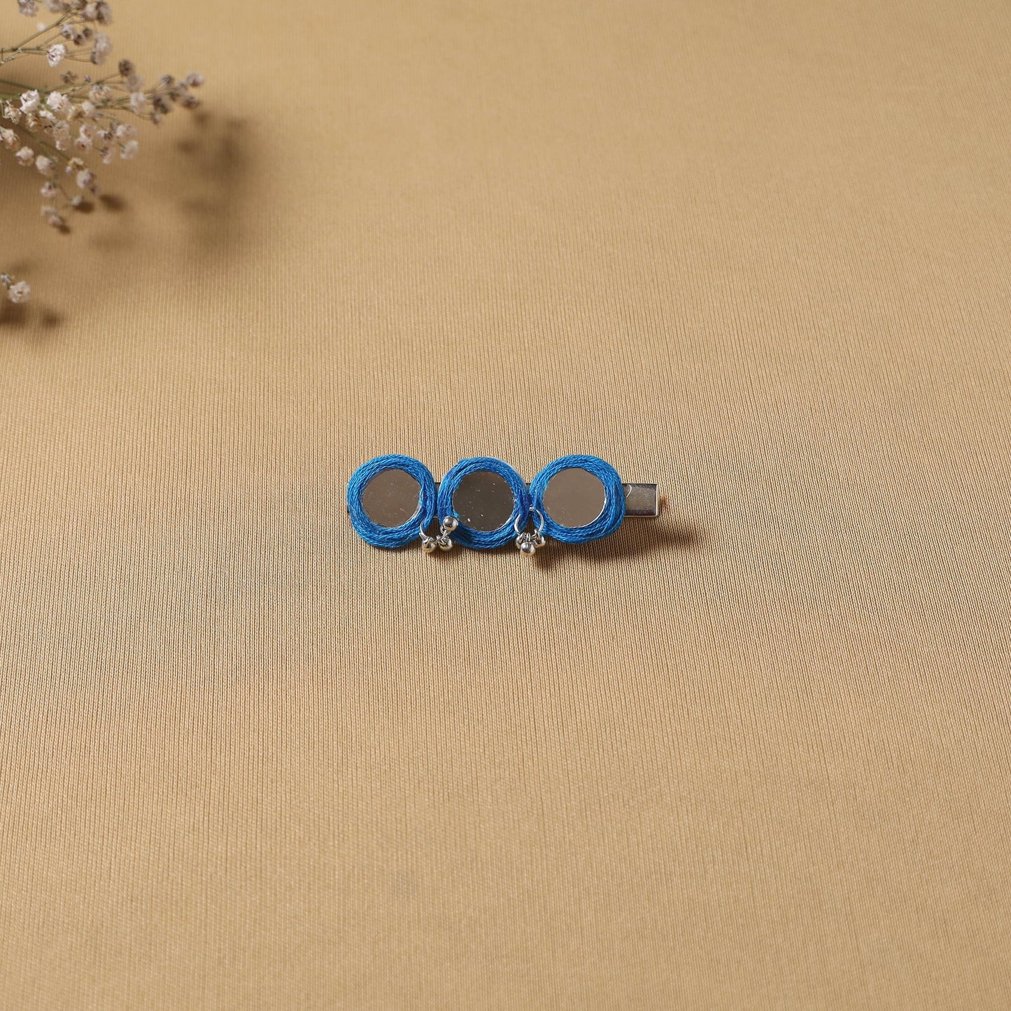 Handmade thread mirror work hair clip 10 - handcrafted